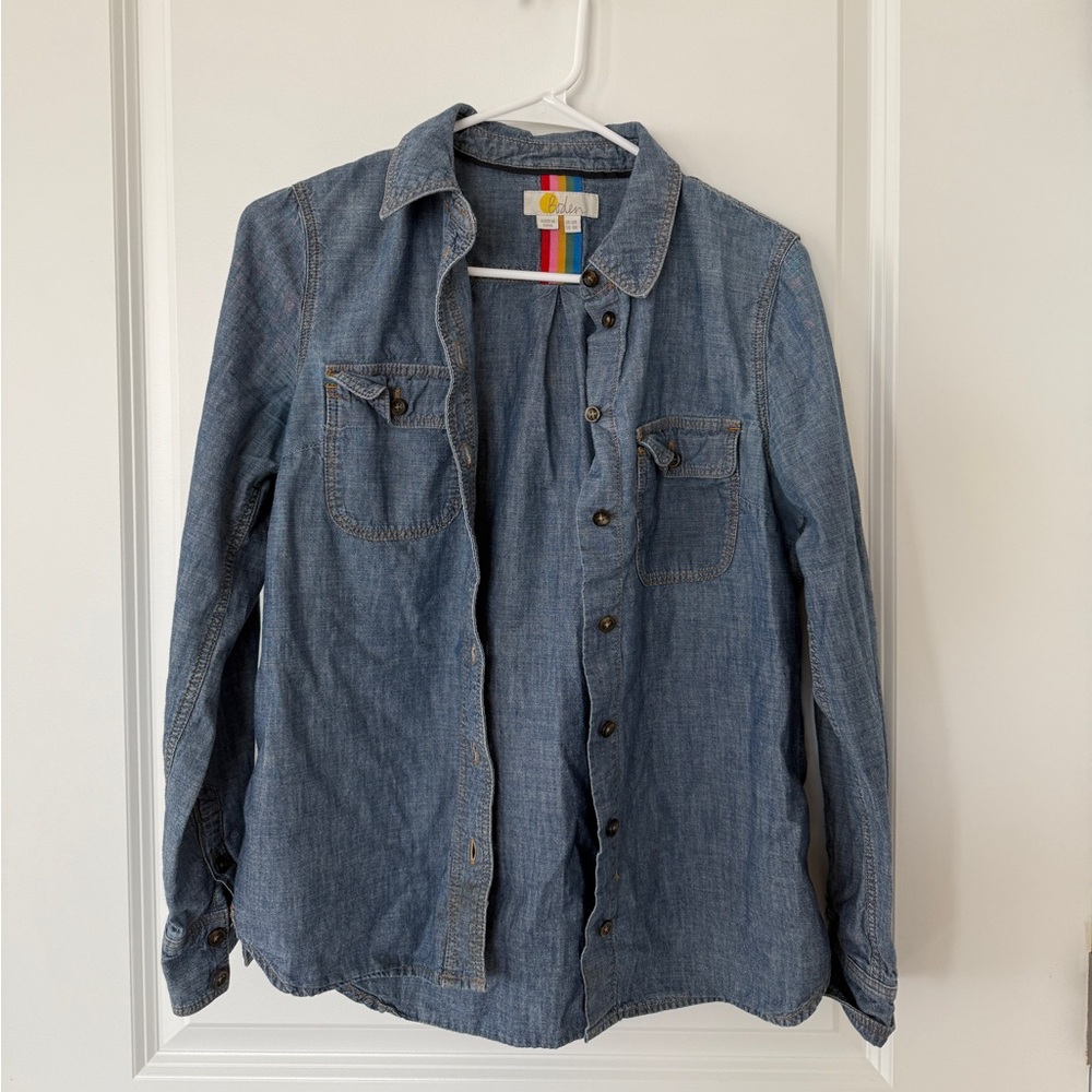 Boden Blue Denim Chambray Button Up Shirt Size 4